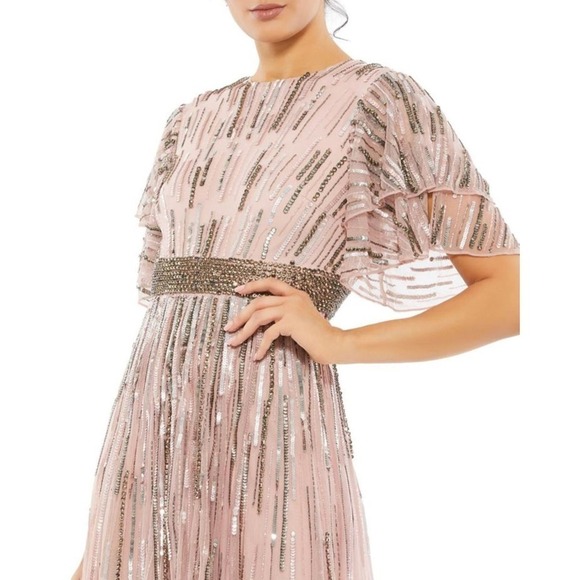 Mac Duggal Embellished Full Length Layered Sleeve Gown Dress Rose Pink SZ 8 NWT - Picture 4 of 13